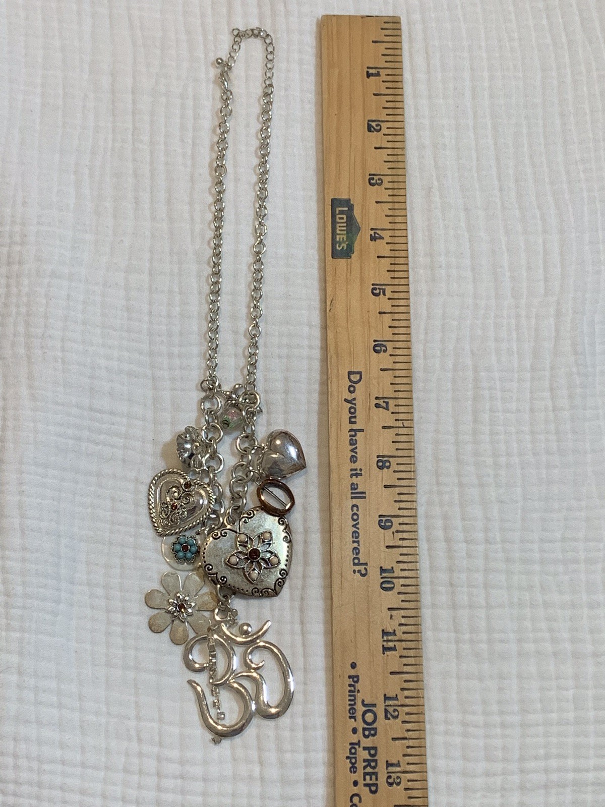 Vintage Silver Charm Necklace Earrings Set Hearts Flowers Beads Boho Cottagecore