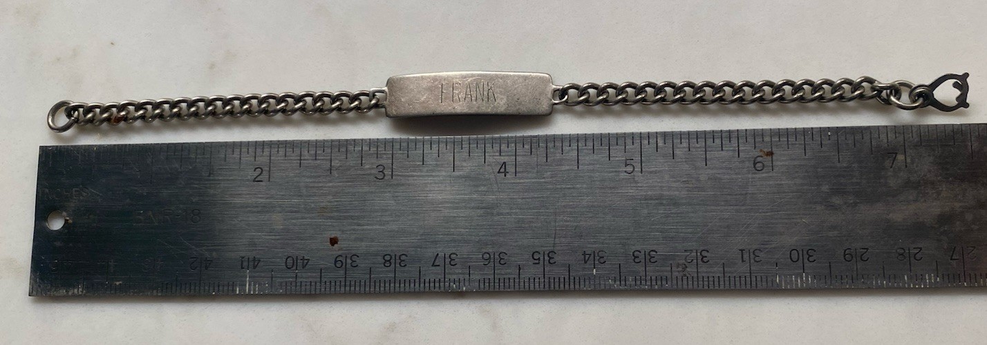 Vintage Stainless Steel ID Bracelet Sister Hook Clasp Engraving on It “FRANK”