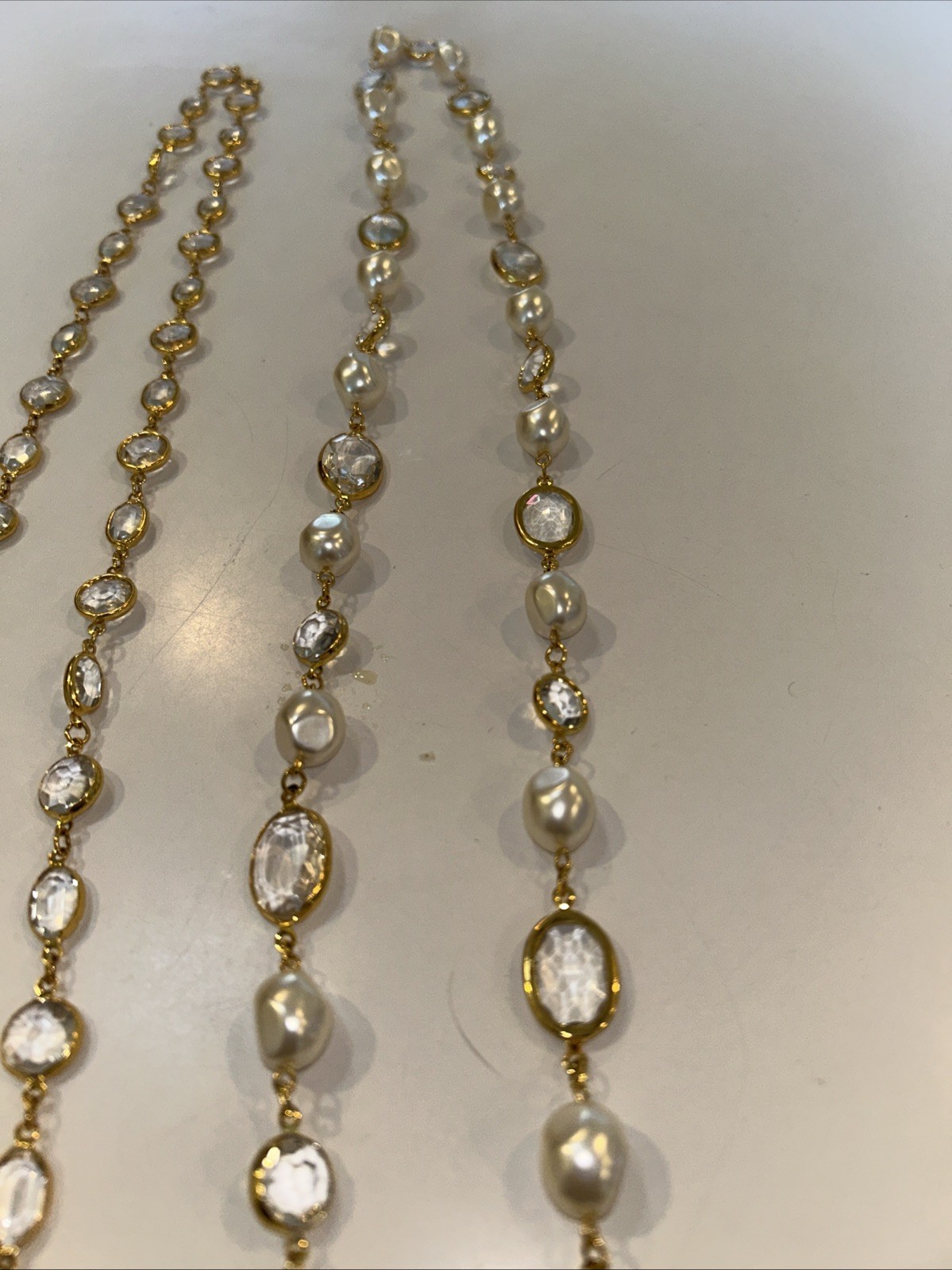 Vtg 2 Faceted Crystals & Baroque Pearls 34” Necklaces WOW