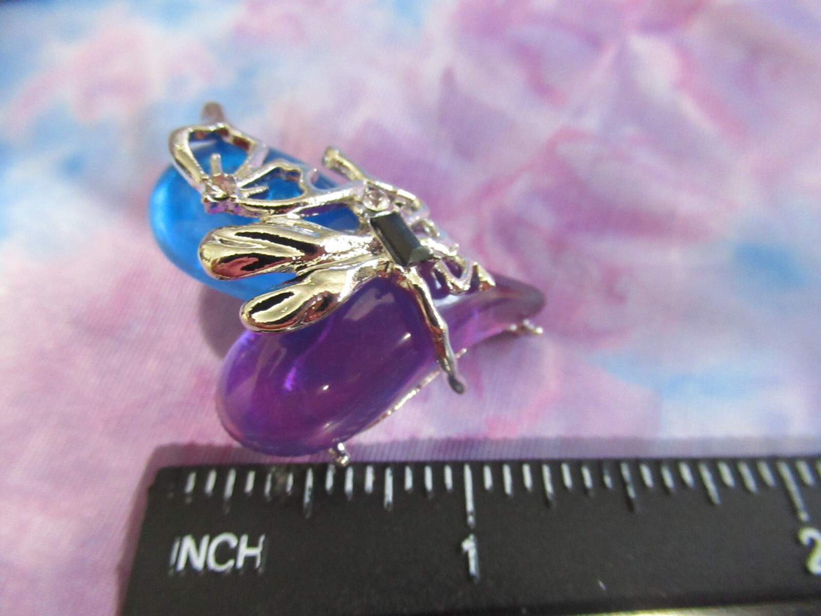 Gripoix Style Heart Brooch Purple & Blue Cabochon Silver Tone NEW