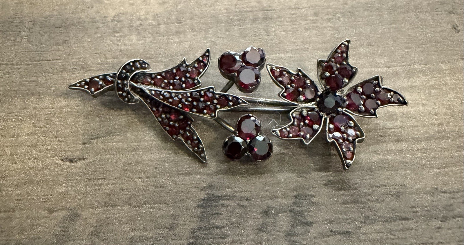 Antique Bohemian Garnet Flower Brooch Victorian Rose Cut Czech Pin