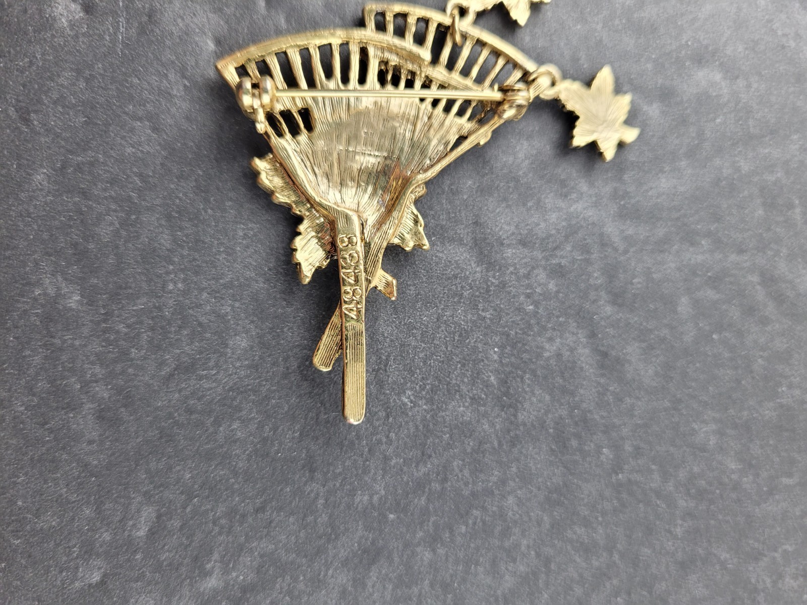 Vintage Fall Brooch Rake Multicolor Enamel Dangle Leaves Fall Colors