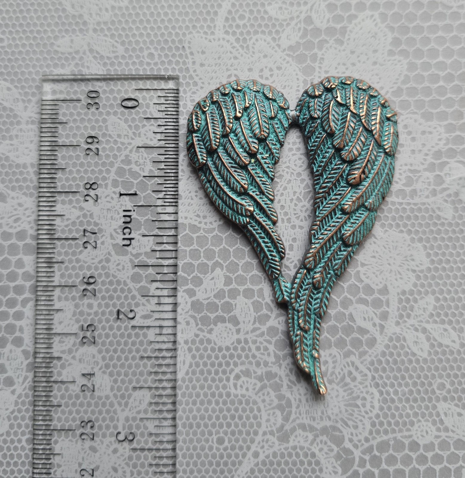 Magnetic Angel Wings brooch, copper patina. Angel heart brooch Remembrance gift