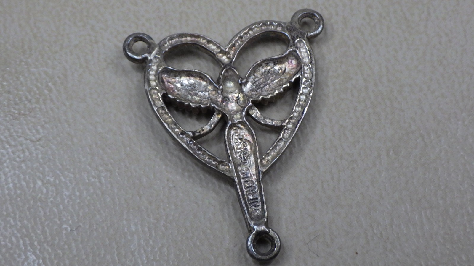Vintage Sterling Silver .925 Sautoir Y Drop Rosary Necklace Bail Angel