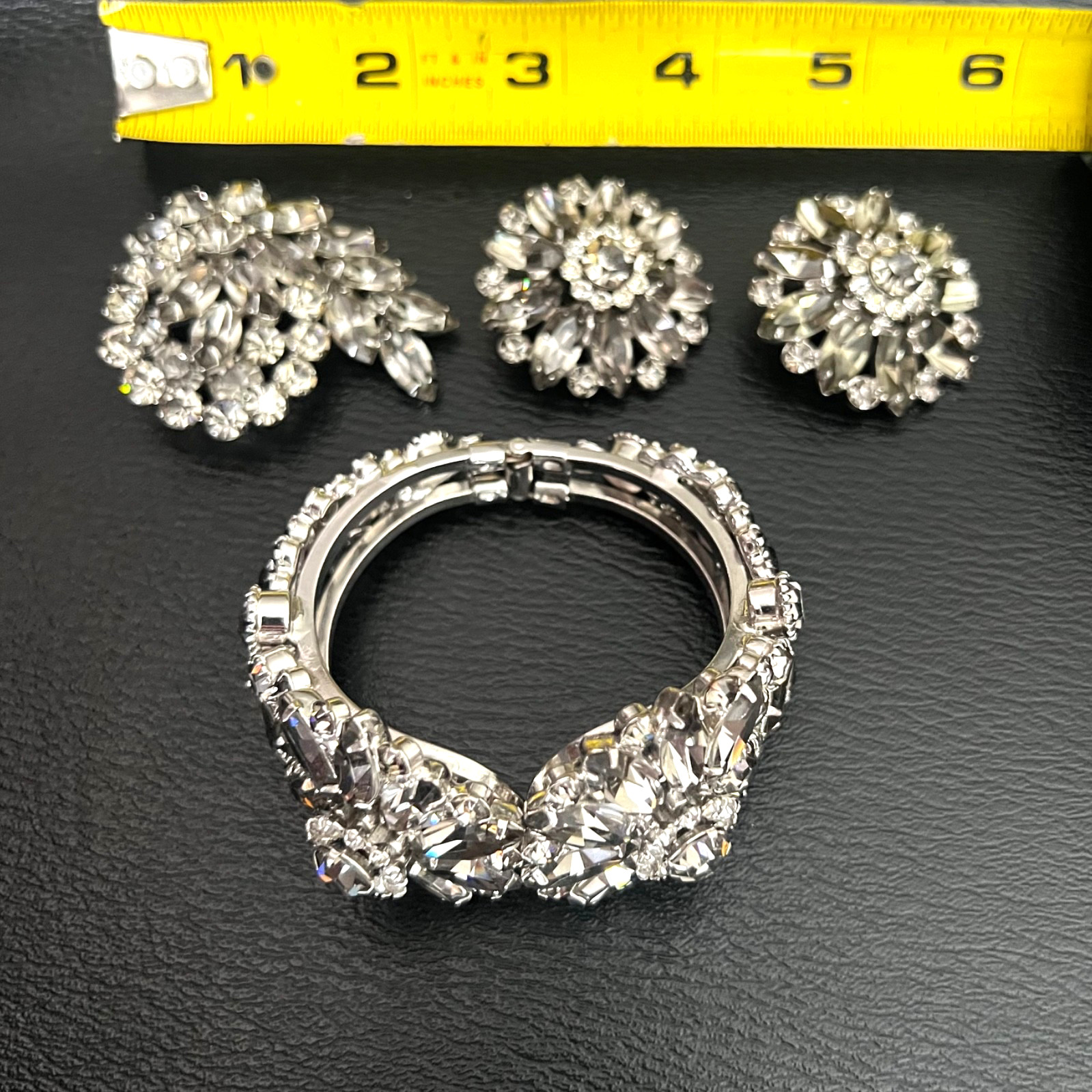 Vintage La Roco Art Deco Clear Crystal Rhinestone Bracelet Earrings Bracelet Set