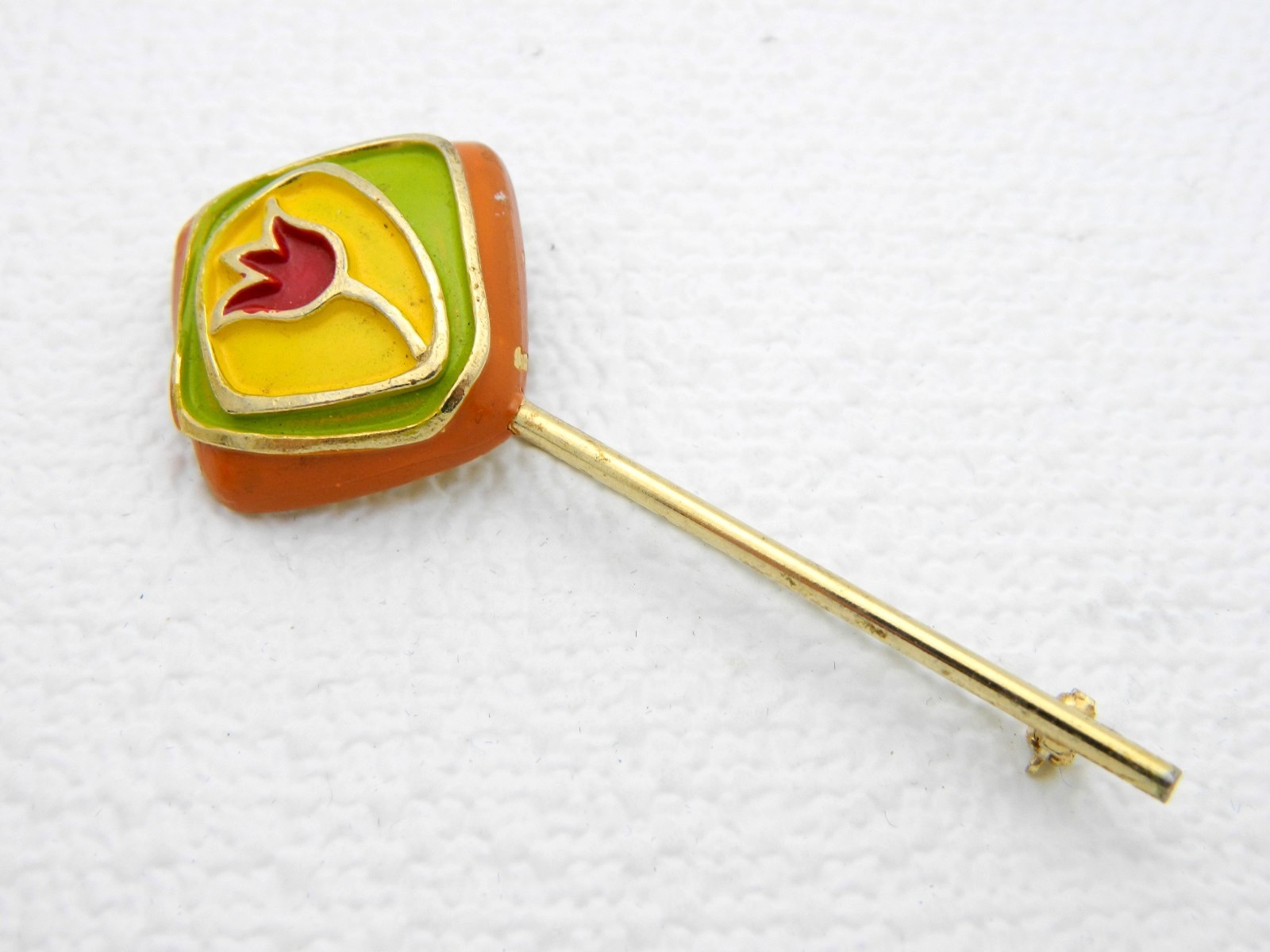 VTG RARE Gold Toned ZENTALL Signed Tulip Flower Enamel Pin Brooch