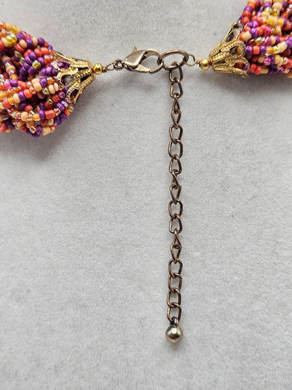 VINTAGE Multicolor Glass Seed Bead Braided Beaded Statement Necklace Boho