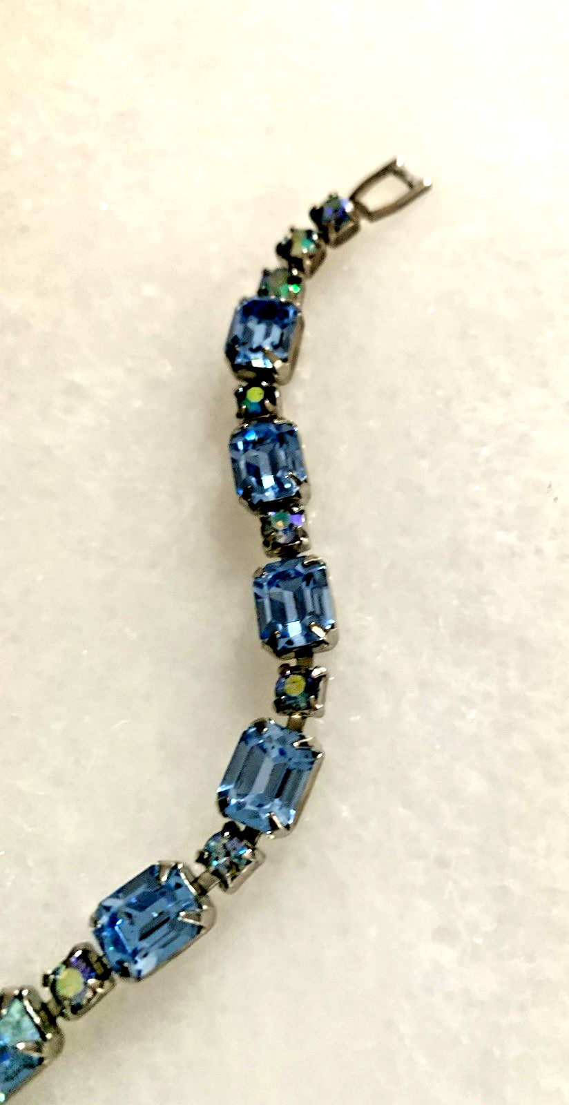 Weiss Vintage Blue Emerald and Round Cut Rhinestone Bracelet