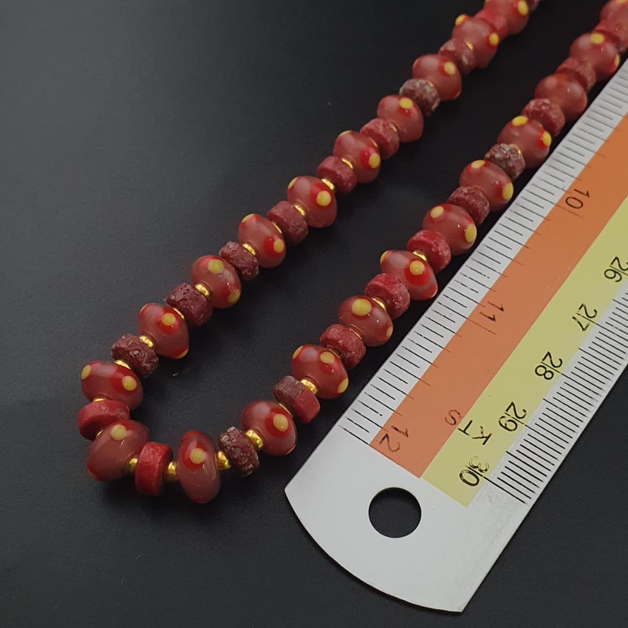 Vintage Venetian Tiny Tire Eye Glass Beads Necklace 26in 8.4-9.2mm