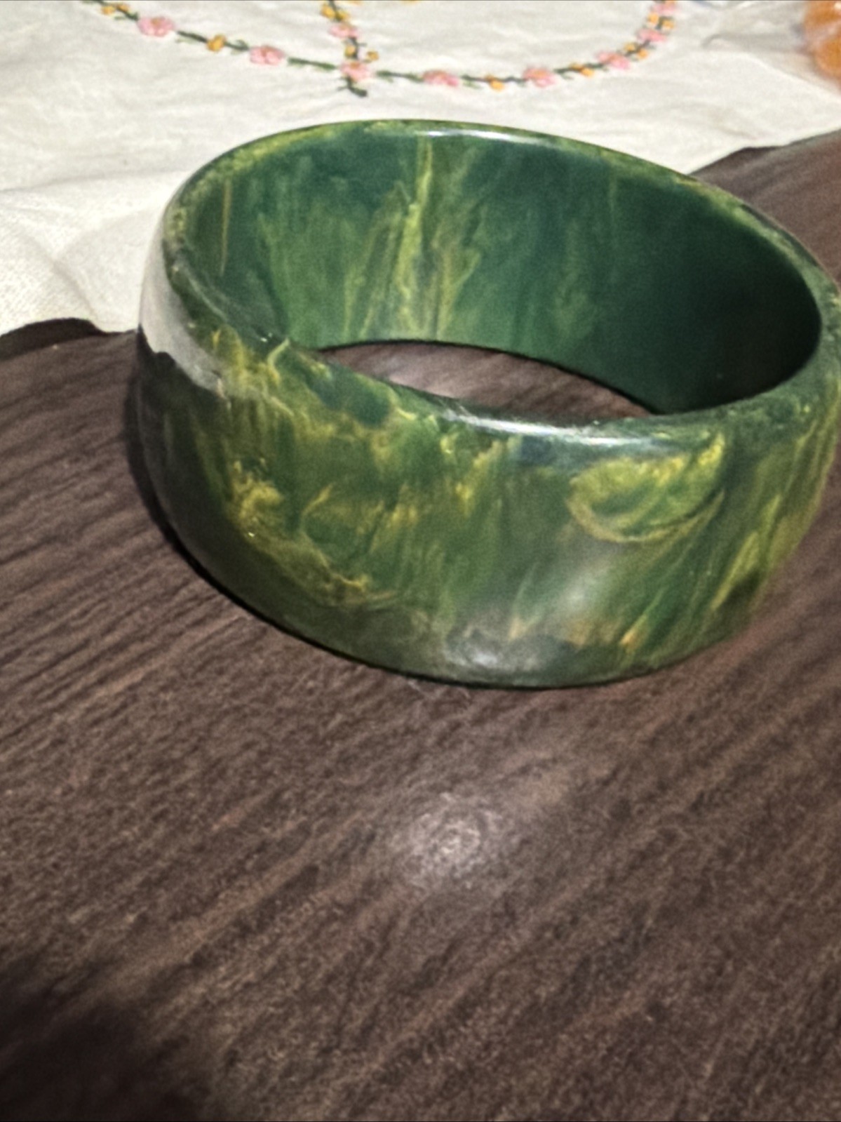 Vintage Blue Moon Wide 44g Bakelite Bangle Blue Green Marbled Bracelet Tested