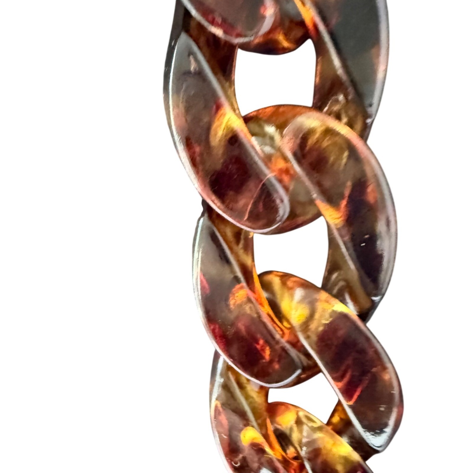 Vintage Gold-Tone Tortoise Shell Patterned Acrylic Links Chain Necklace 30″