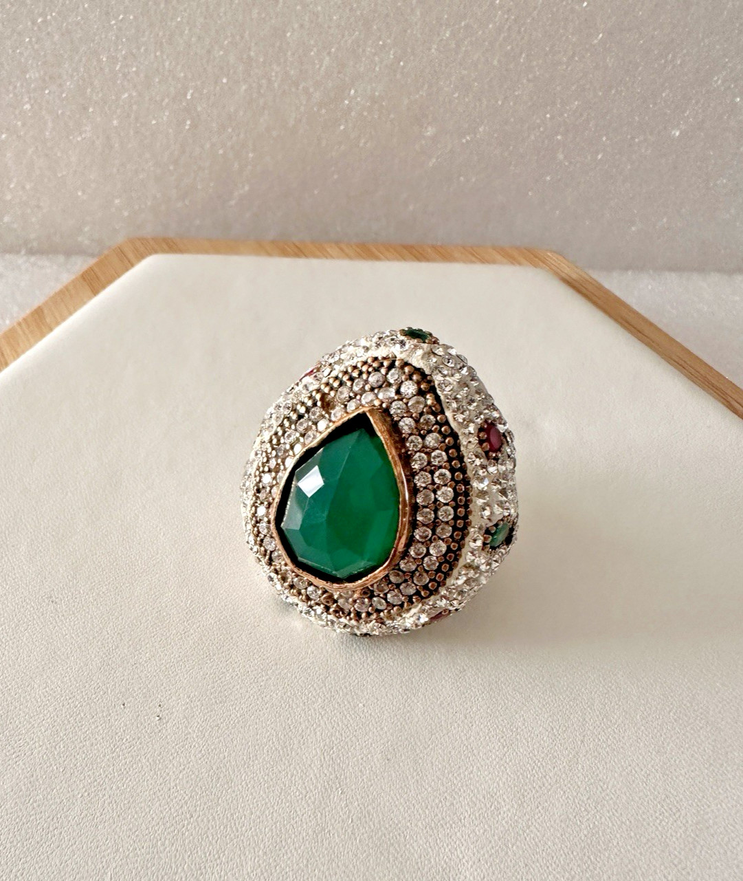 Silver and bronze ring with pear shape Agate,size 8.5