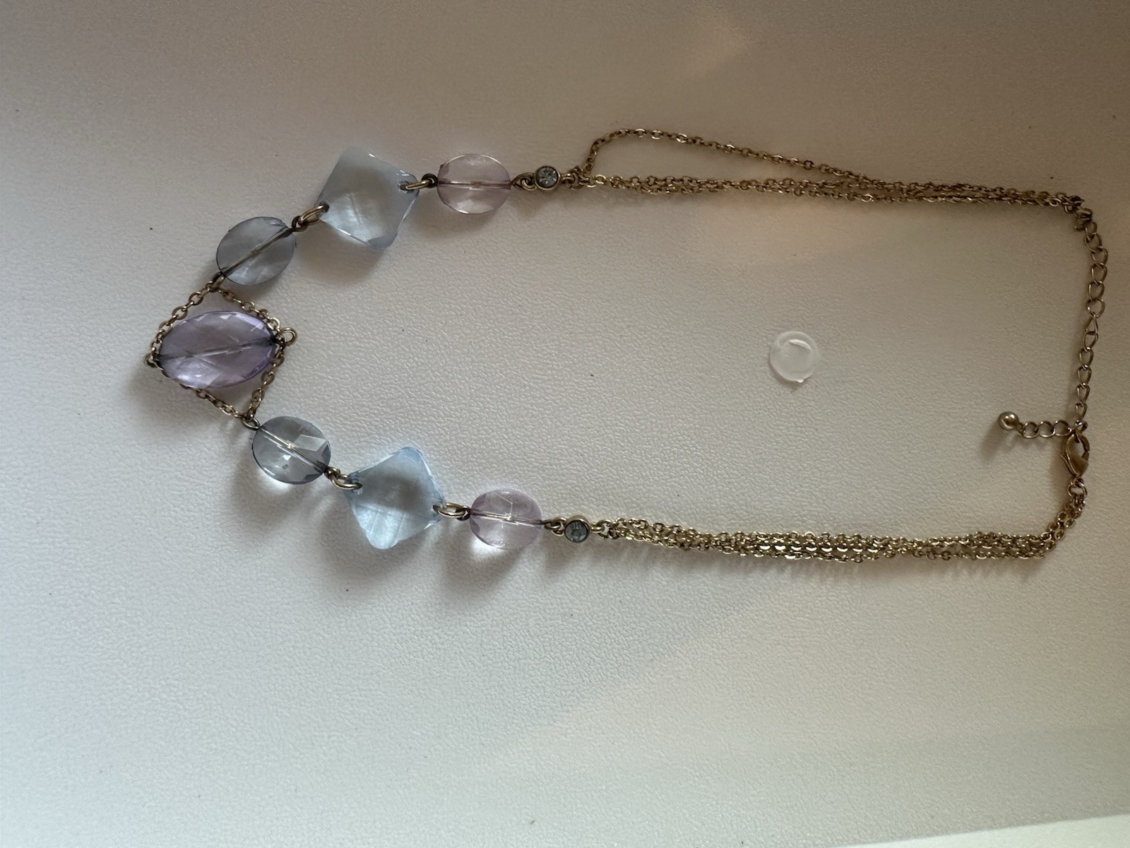 Vintage Light Purple And Blue Acrylic Pendants On Gold Tone Multi Strand Chain
