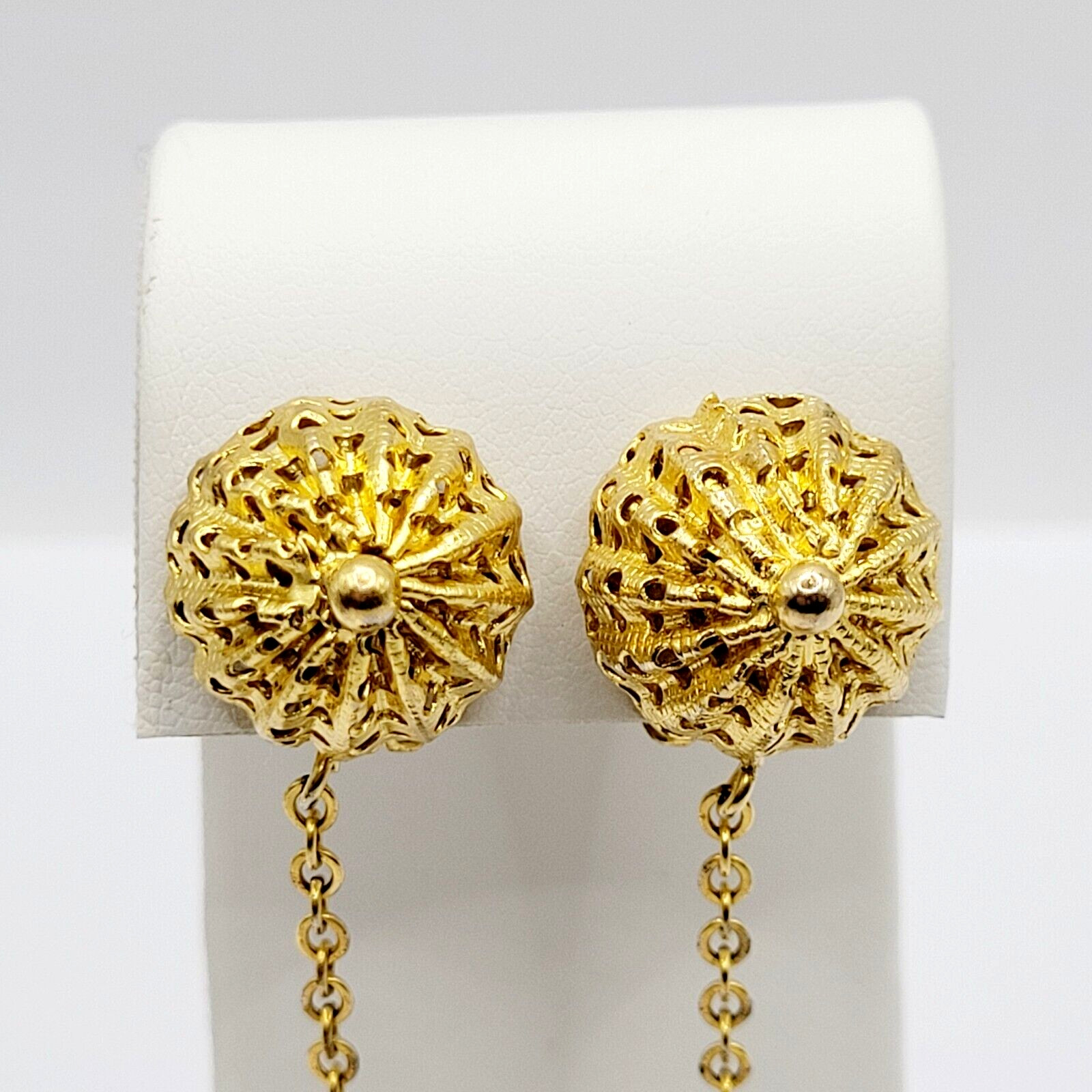 DeNicola Black Ball & Chain Long Drop Dangle Runway Gold Tone Clip On Earrings