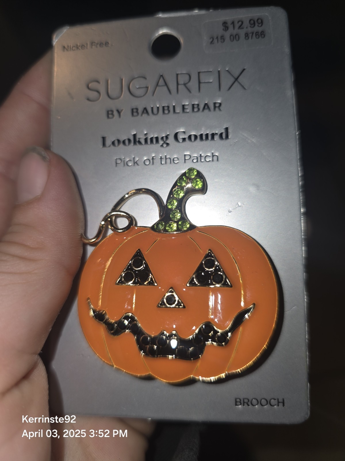 SUGARFIX by BaubleBar Looking Gourd Pumpkin Halloween Enameled Brooch Pin New!