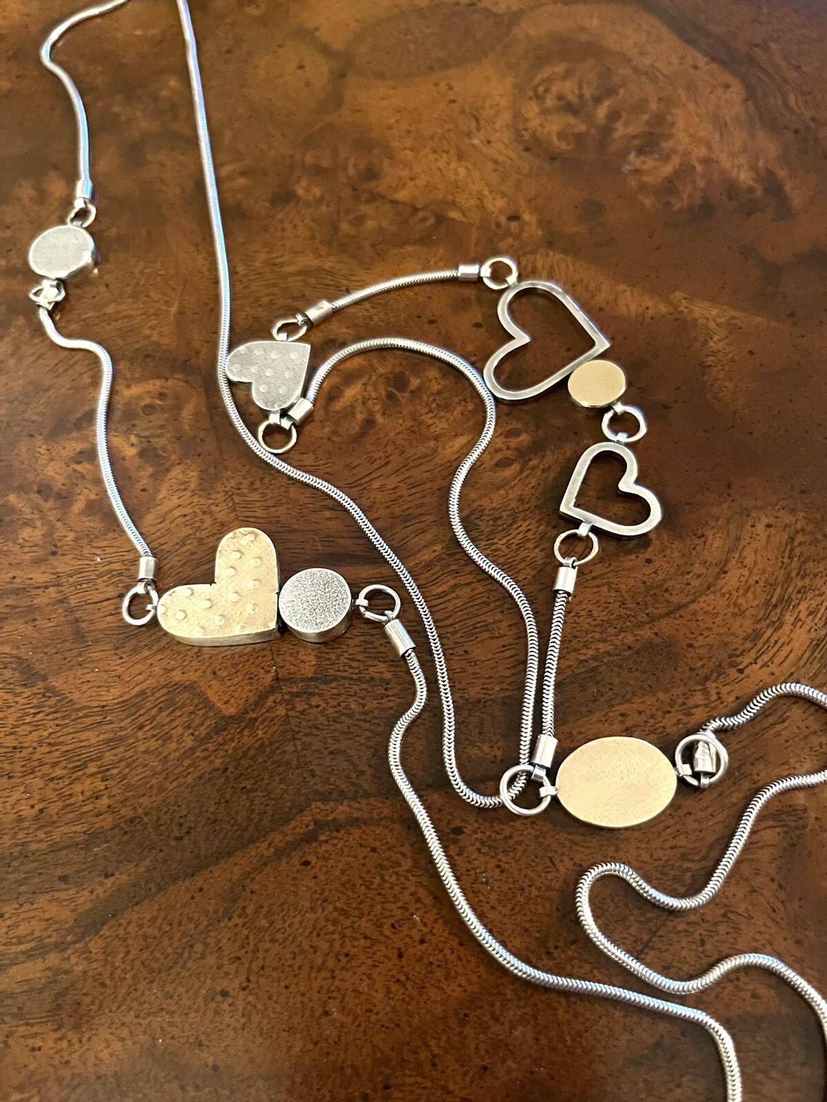 Vtg Estate Mid Century Modernist Textured Sterling Gold Hearts Station Necklace
