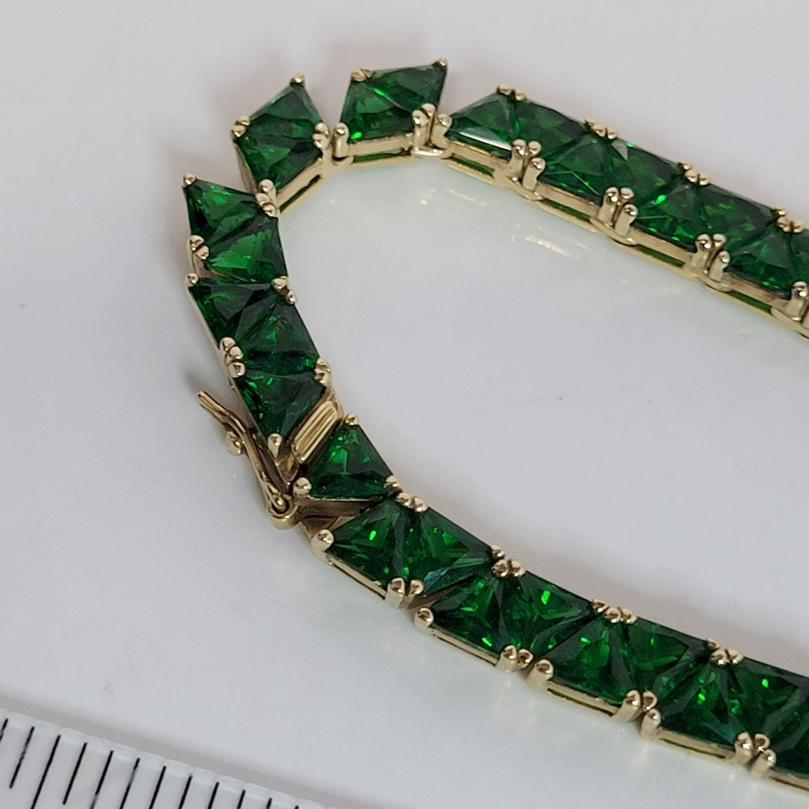 Green Trilliant CZ Sterling Tennis Necklace gold vermeil trillion 50 grams