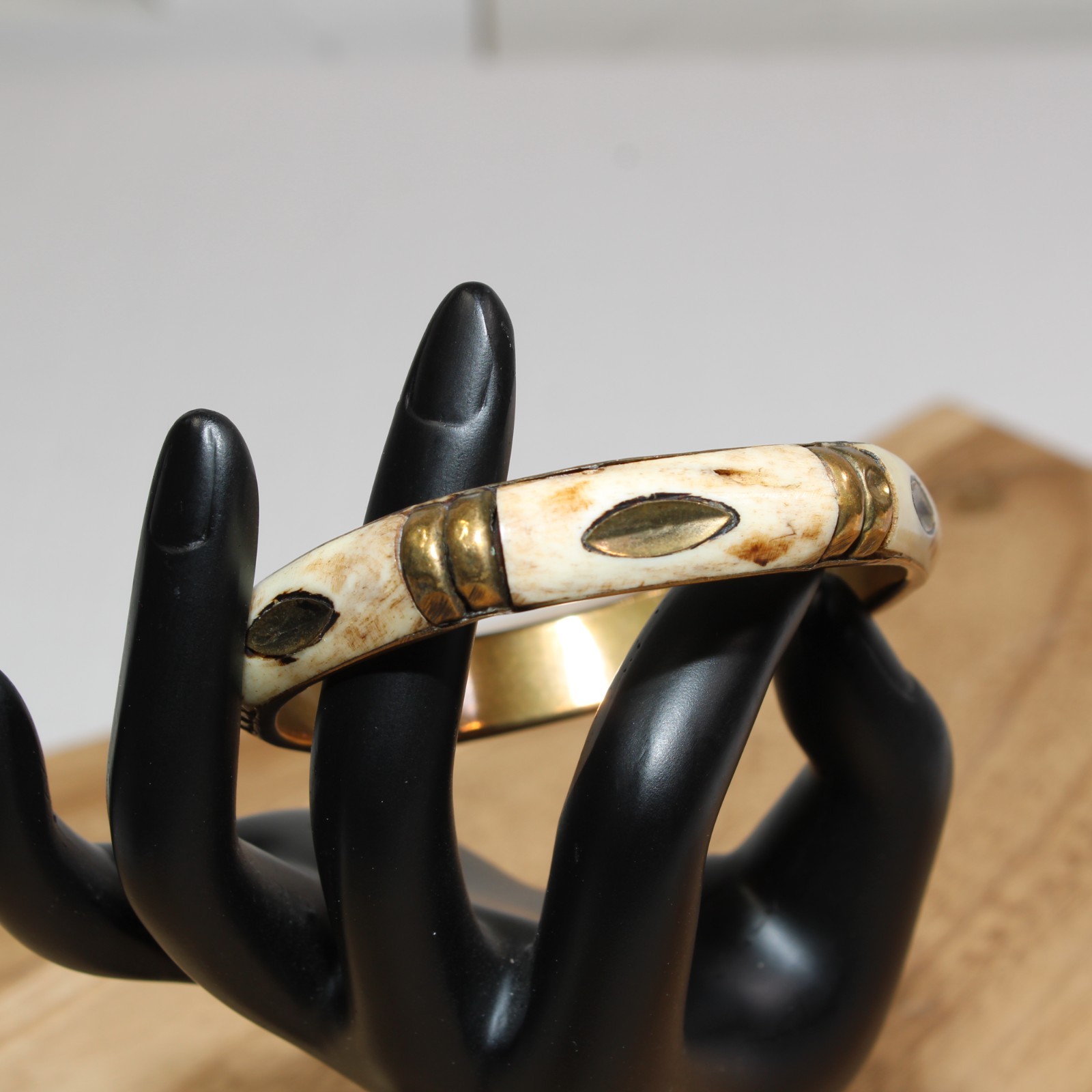 Vintage Bone & Brass Bangle Bracelet Moroccan Berber – Handcrafted Ethnic Tribal