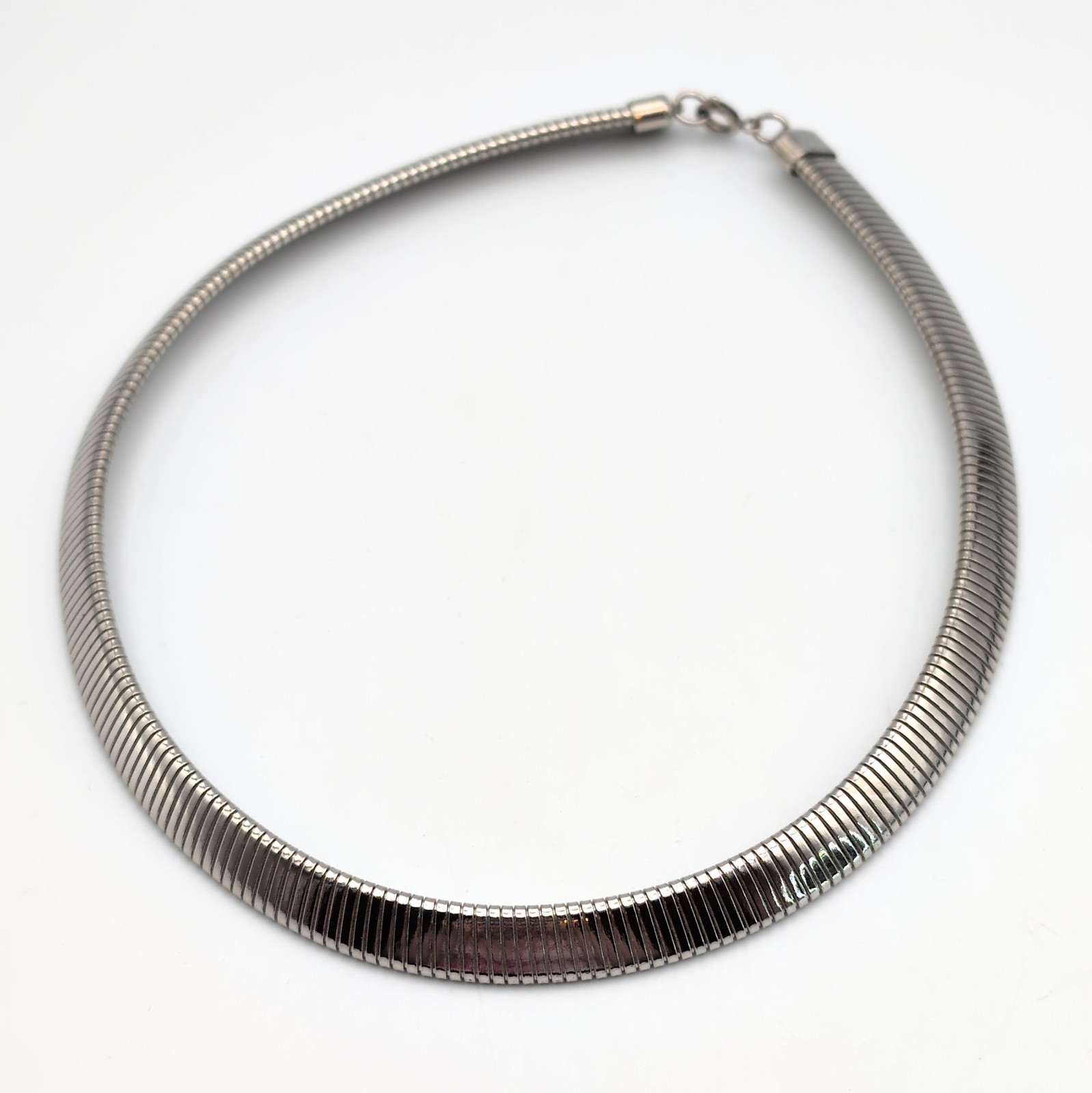 Silver Tone Omega Mesh Chain Flex Stretch Snake Collar Necklace