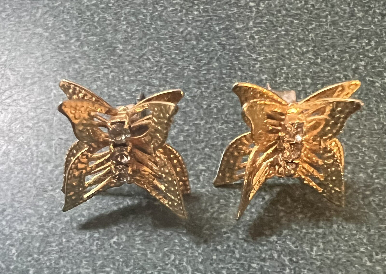 Vintage Avon Gold Tone Rhinestone Butterfly Post Earrings Holidays Every Day