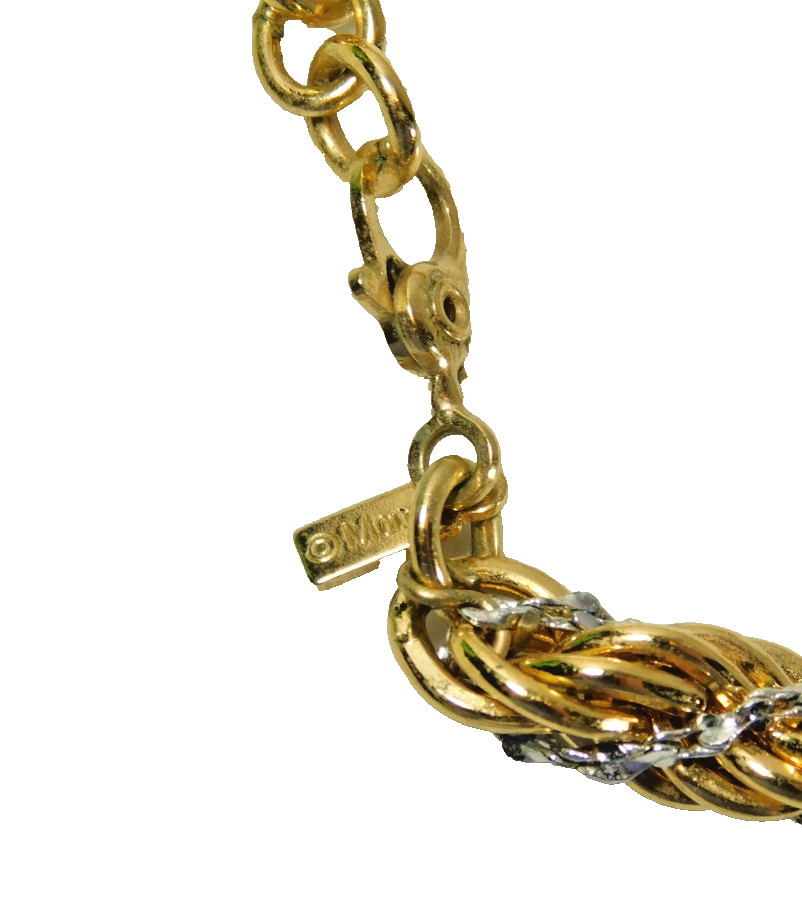 Vintage Monet Gold and Silver Two Tone Thick Twisted Rope Chain 20″ Necklace