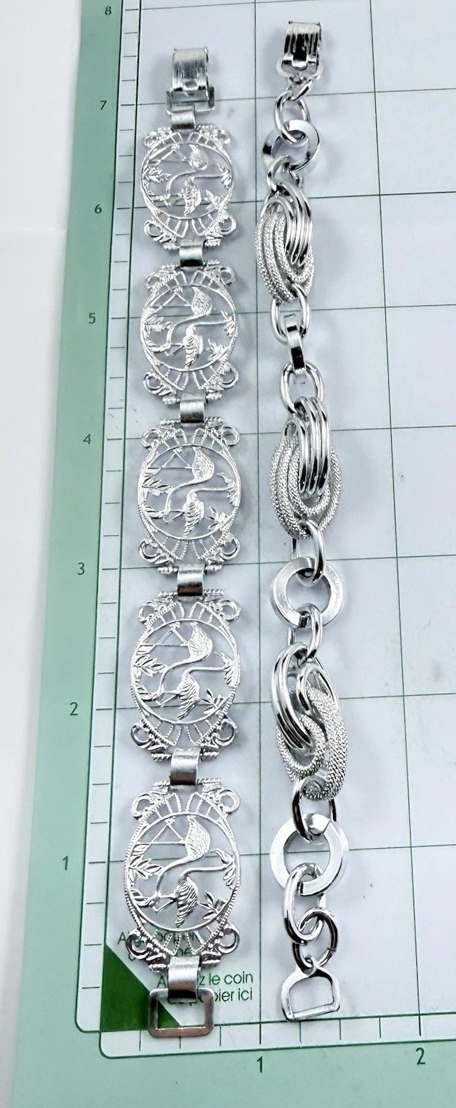 Vintage Two GERMANY Silver Tone Lightweight Bracelets Flamingo & Chain Link