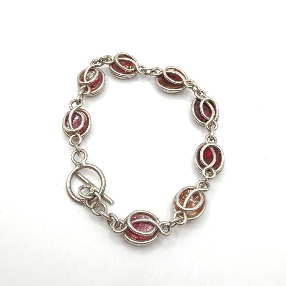 Sterling Silver Wired Bracelet and Colorful Glass Stones 7”