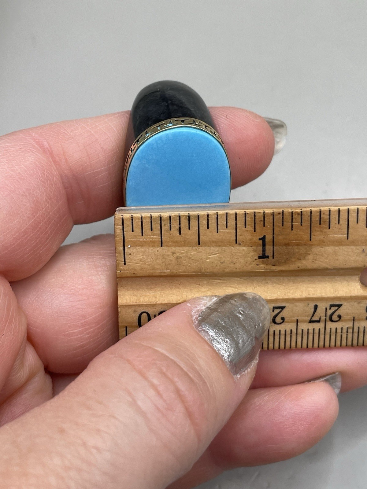 Vintage signed “GSJ” 14K Yellow Gold Black Onyx? Turquoise Statement 8 Ring
