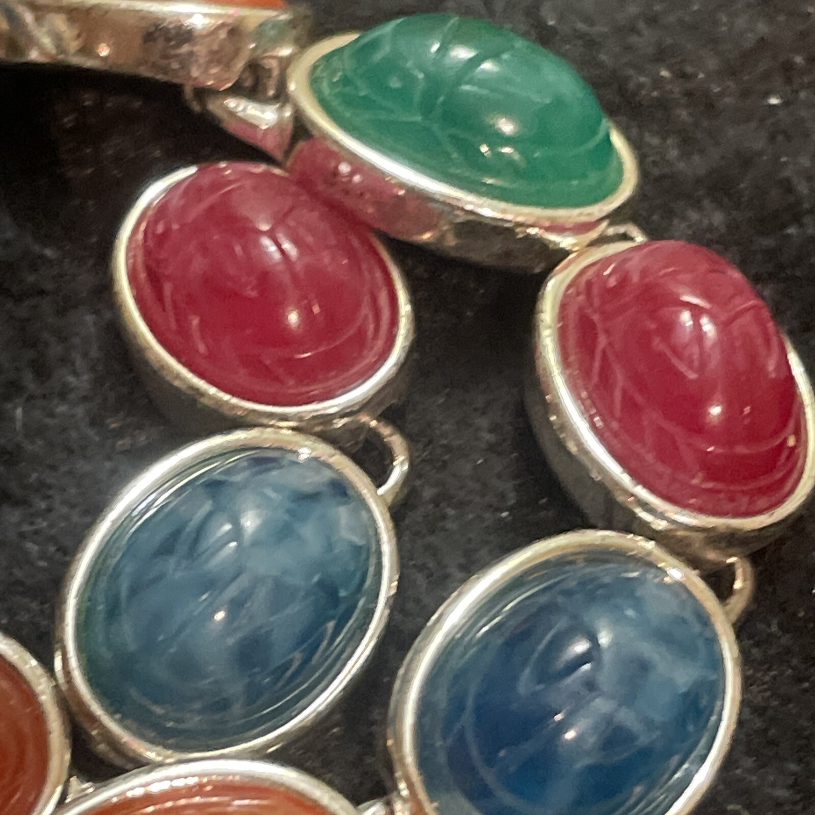 Vintage Scarab Bracelet Multicolor Silver Tone Magnetic buckle 7 Inch