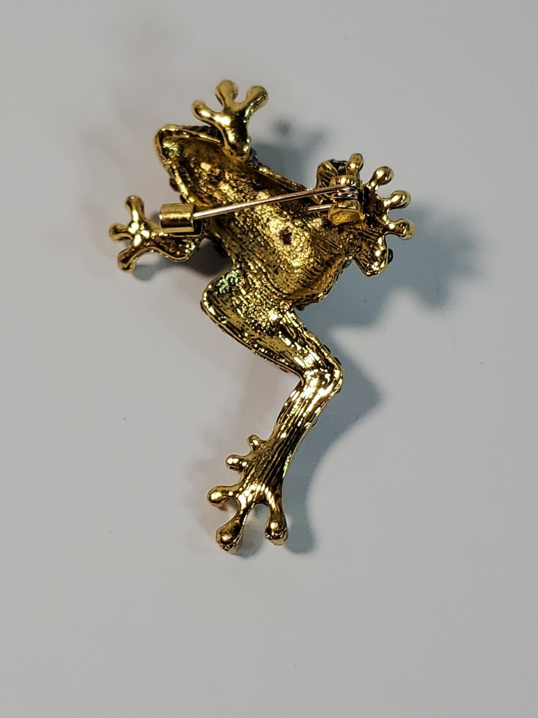 Jumping Frog Colorful Rhinestone Enamel Gold Tone Brooch Pin Jewelry 1.5″ X 2″