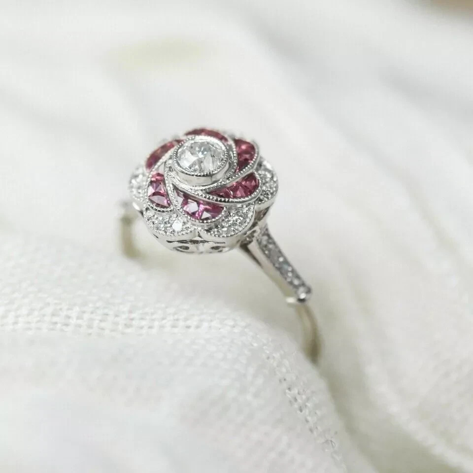 2Ct Art Deco Vintage Style Lab Created Diamond Engagement 14K White Gold FN Ring