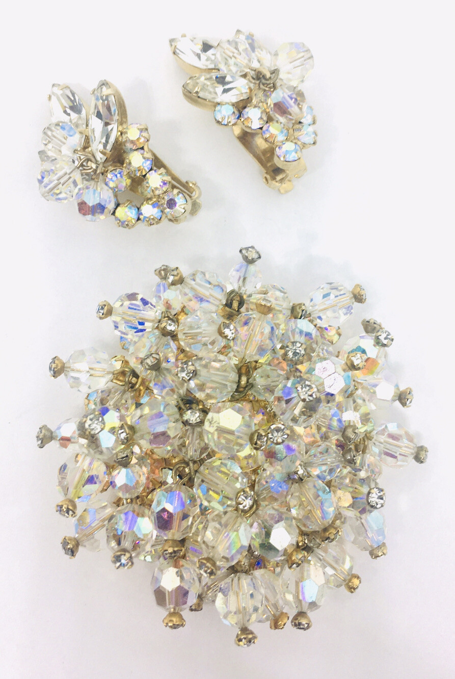 Juliana Delizza & Elster Huge AB Cha Cha Brooch & Earrings Demi Vintage Jewelry