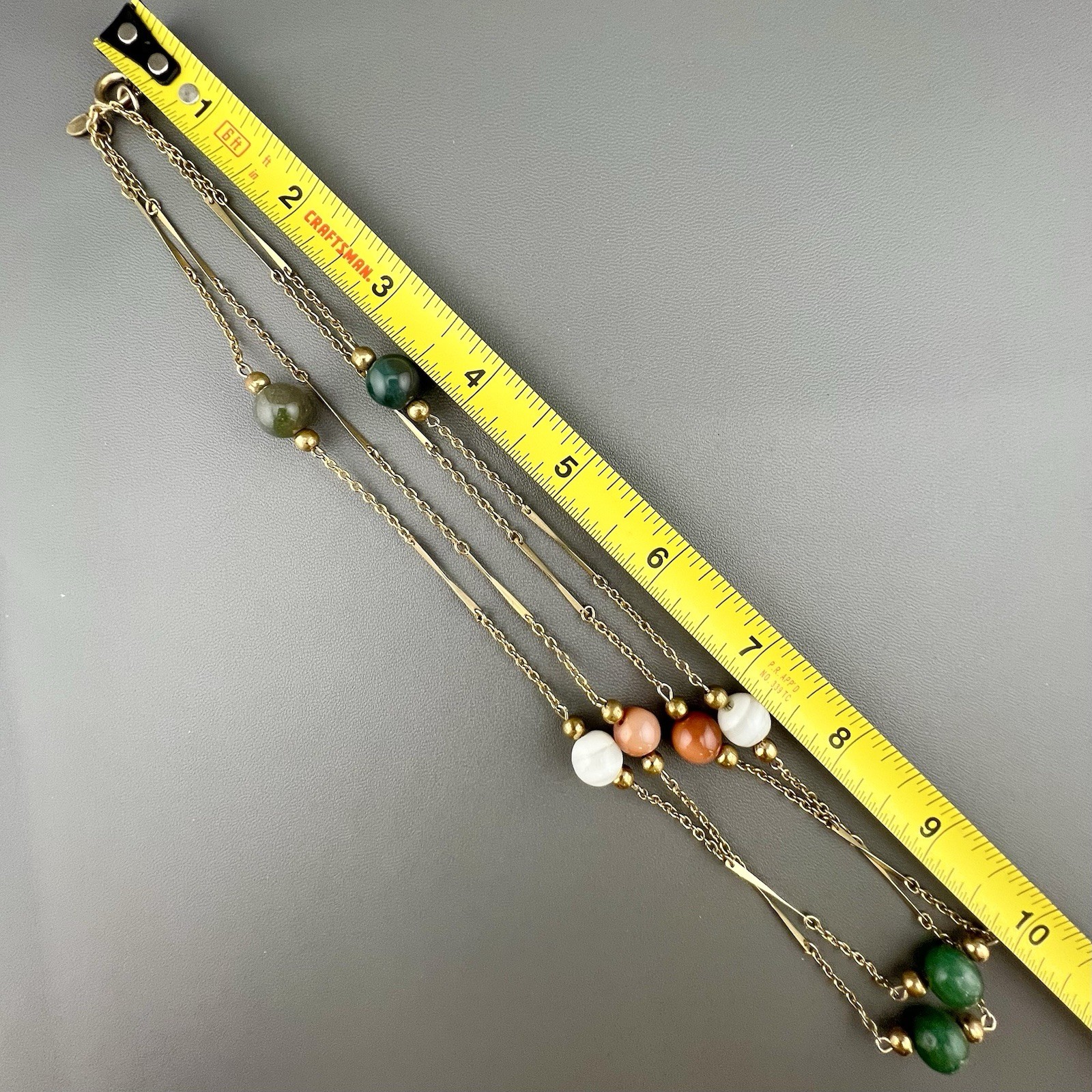 Vintage Jolaine Necklace Gemstone Bar Link Chain Gold Tone Signed Opera 40”