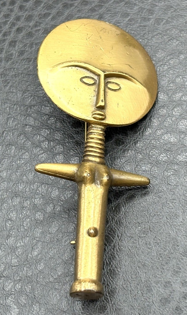Vtg Signed ALVA Museum Replicas Goldtone Polished FERTILITY GODDESS Pendant