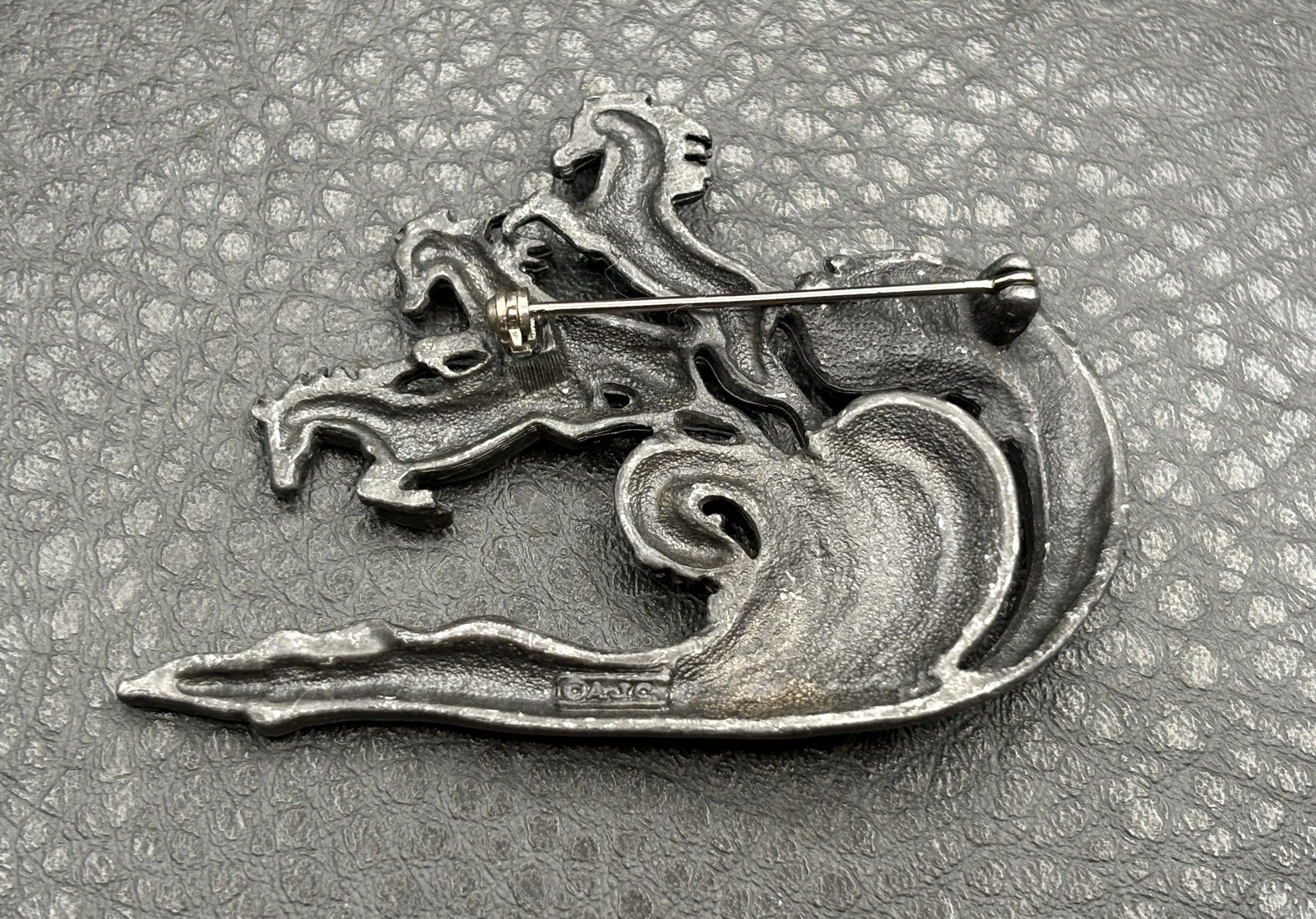 VTG Horses Riding Waves Equestrian AJC Pewter Aurora Borealis Crystal Brooch Pin