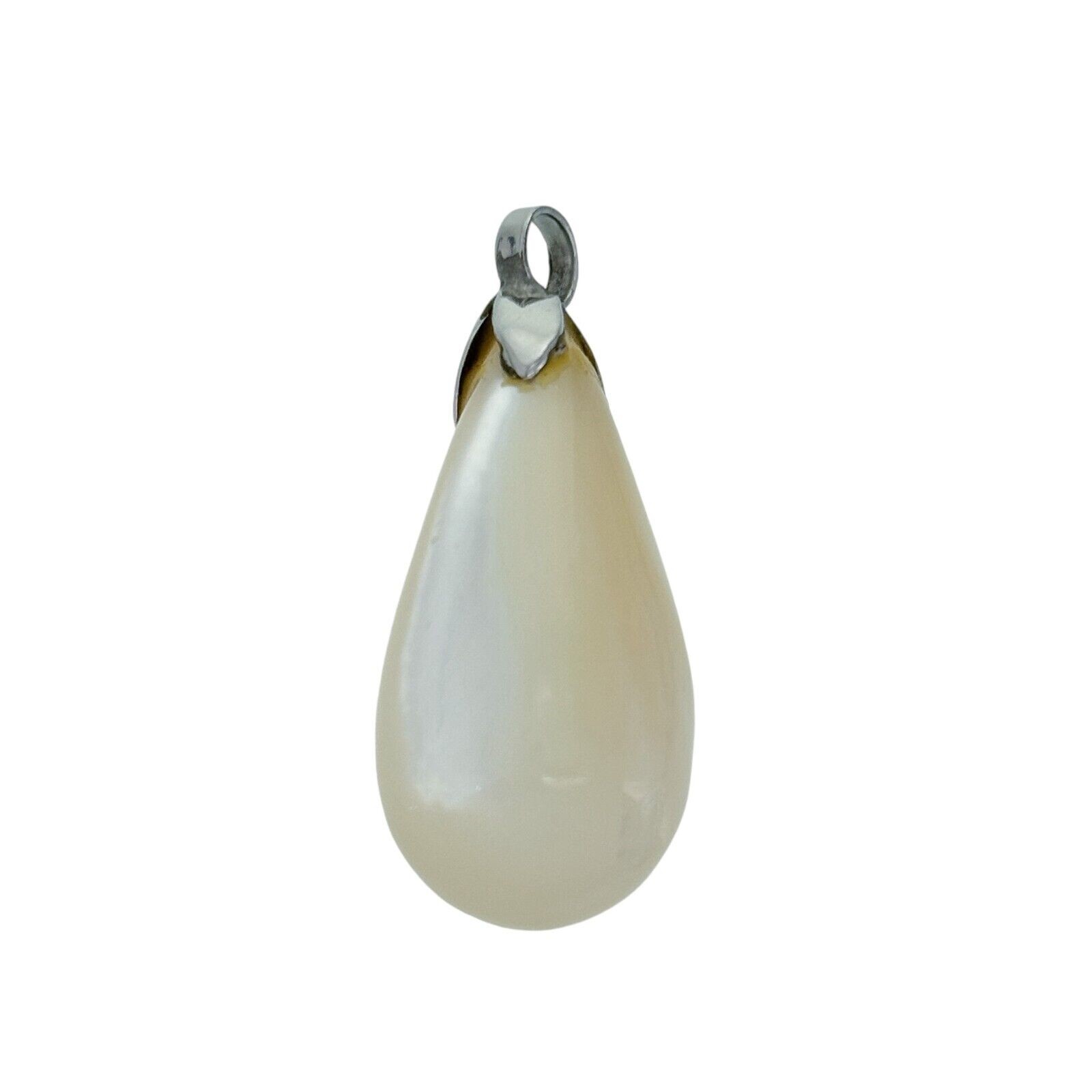 Vintage Silver-Tone White Agate Teardrop Pendant