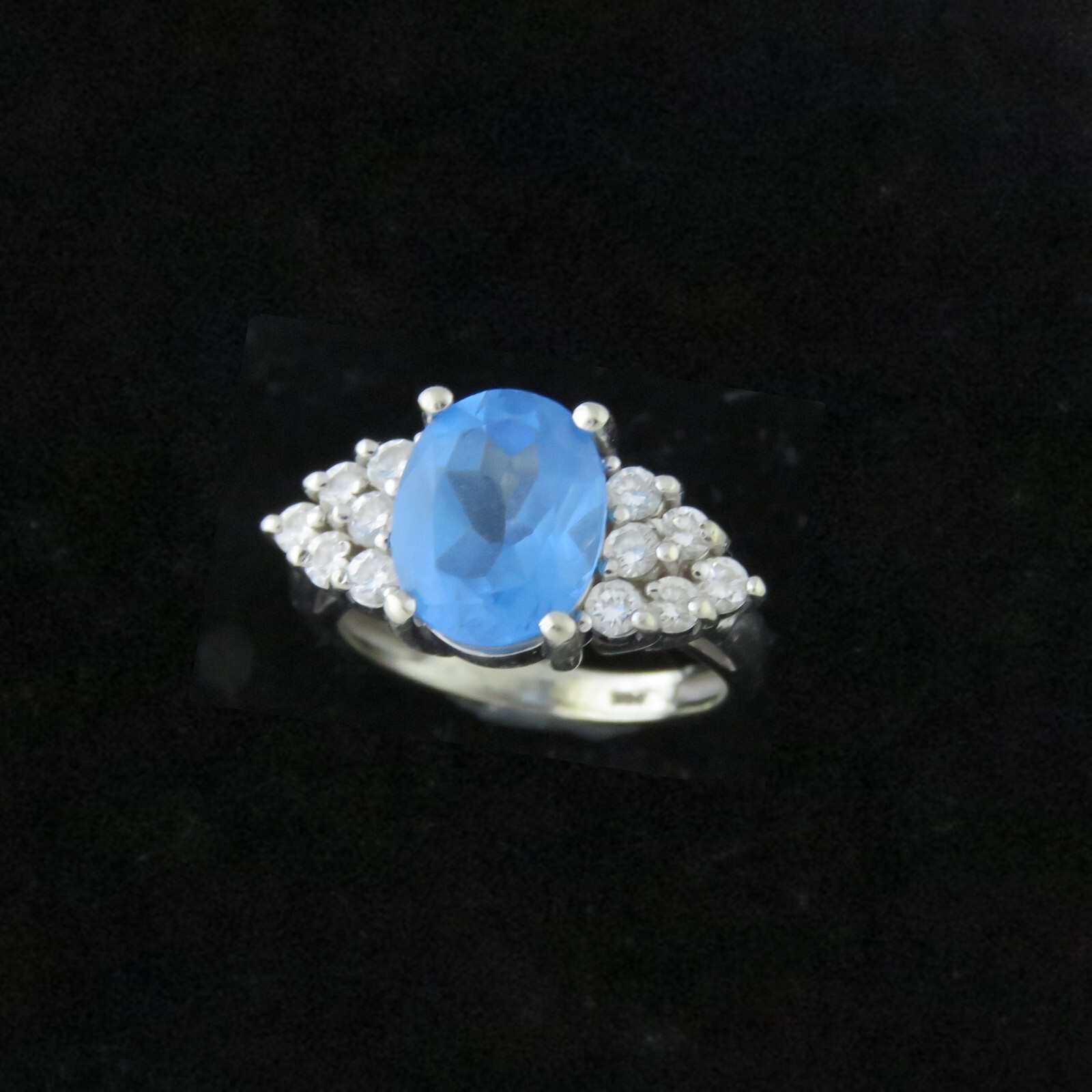 NYJEWEL 14k White Gold Blue Topaz & Diamond Ring