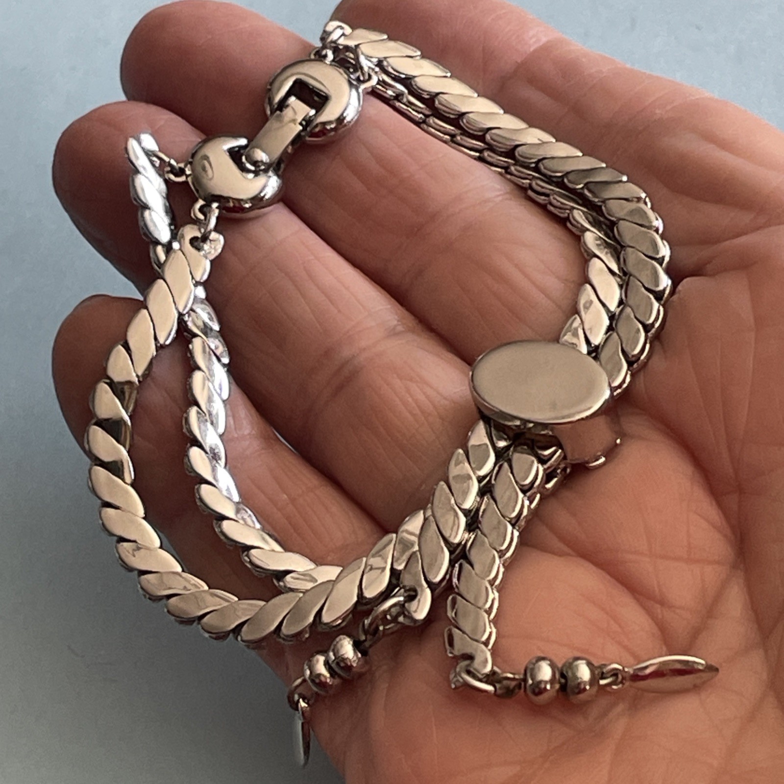 Shining Monet Silver Plated Layered Slide Fringe Snake Bracelet Vintage H19