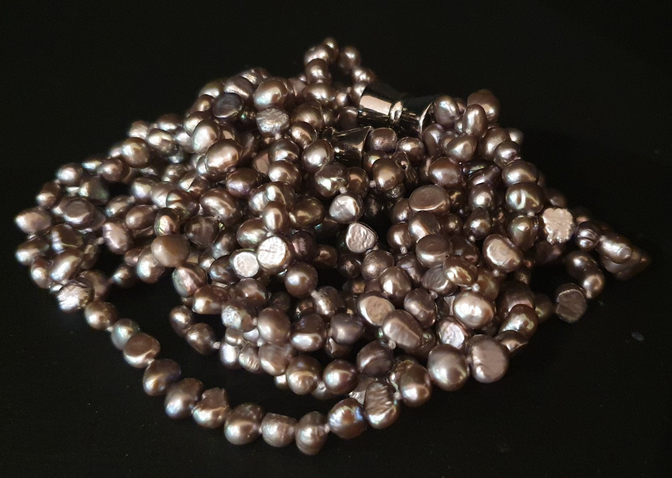 4 Strand Freshwater Pearl Necklace 17.5″ & Bracelet 7.5″ Gray Pink Iridescence