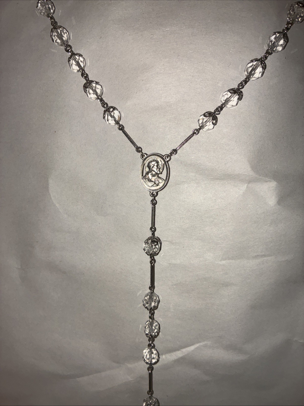VINTAGE STERLING SILVER CATAMORE CRYSTAL ROSARY BEADS CROSS CRUCIFIX
