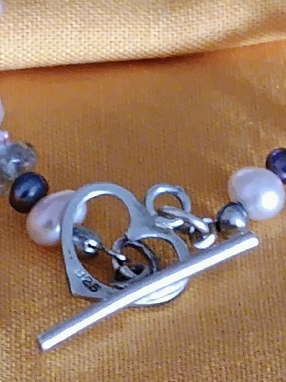 Vtg Sterling Silver Bracelet With GEORGEOUS Multicolored Real Pearls And Crystal