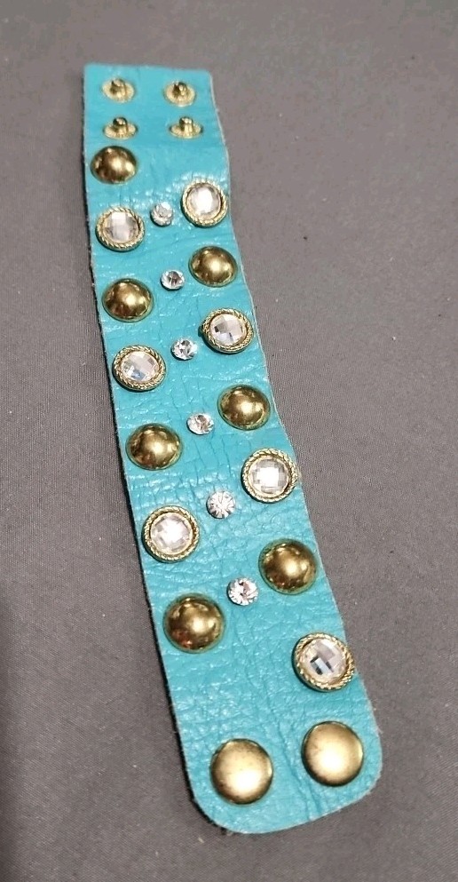 Vintage Turquoise Leather/Silver/Rhinestone Bracelet