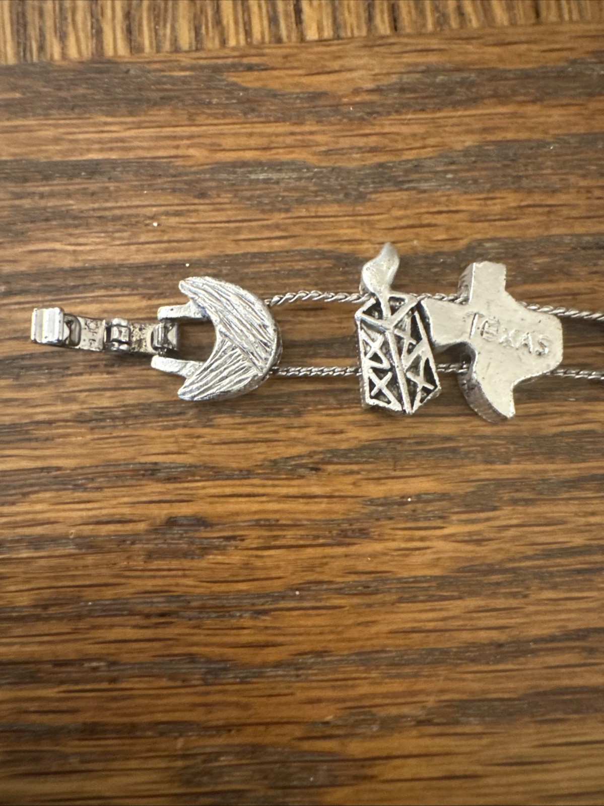 Vtg Charm TEXAS Western CACTUS OIL WELL HORSE SILVER Tone Slide Bracelet TOFA