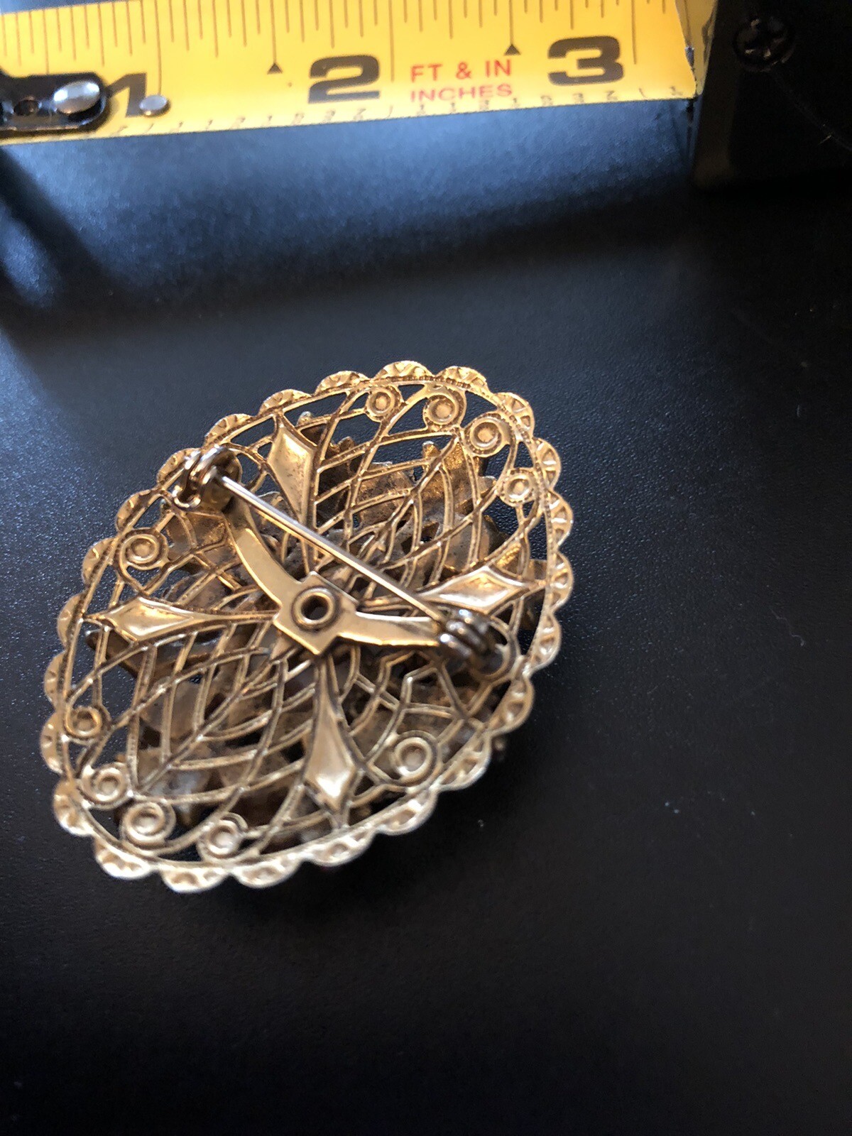 Statement Vtg Faux Pearl gold tone pin brooch- Outfit Enhancer-