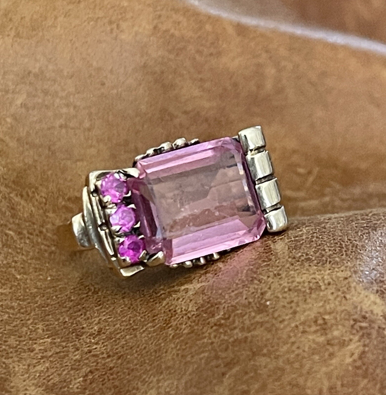Vintage Retro 40’s-50’s 10K Yellow Gold Topaz, Ruby Stone Cocktail Ring Size 6.5