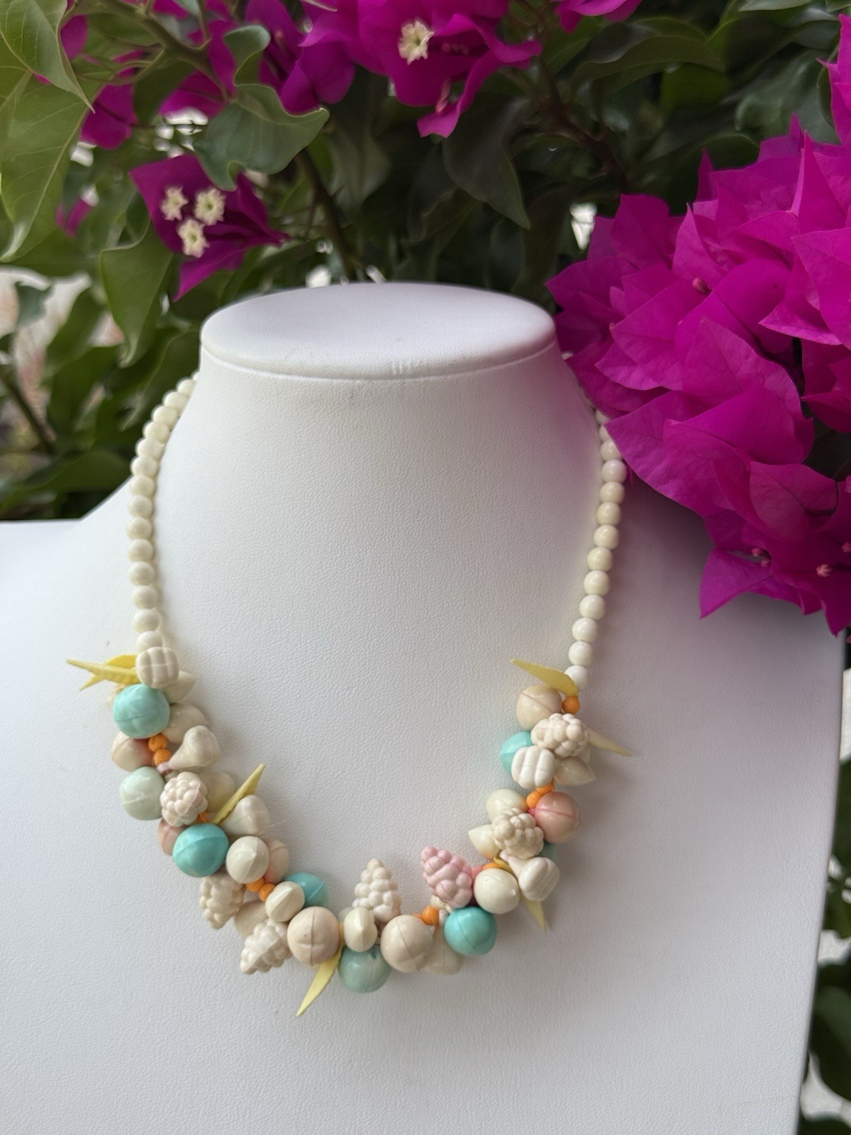 Vintage Celluloid Soft Pastels Fruit Salad Lightweight Summer Necklace 17″ L