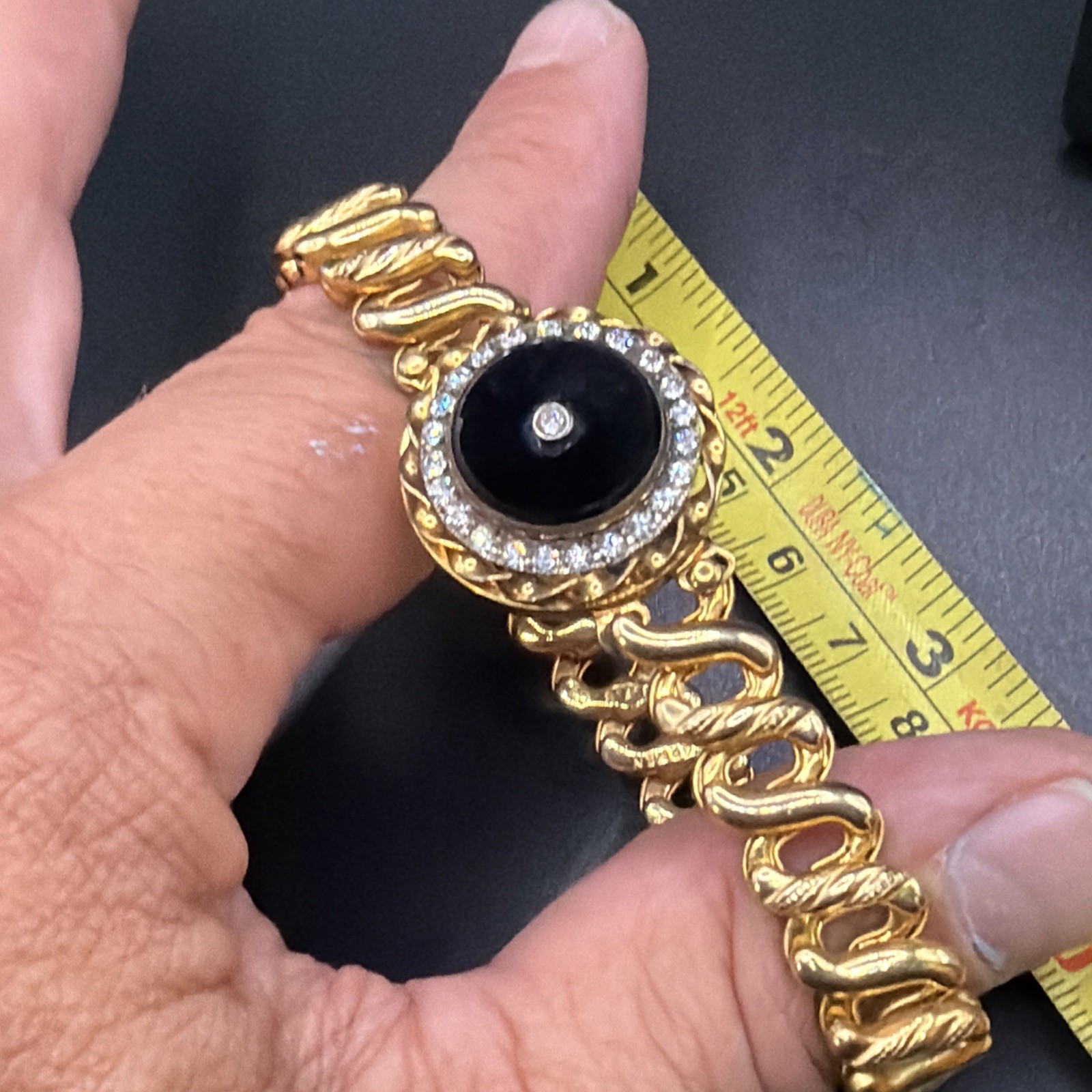 Antique DFB Co Carmen BLK Onyx Sweetheart Locket Expansion Bracelet Exceptional