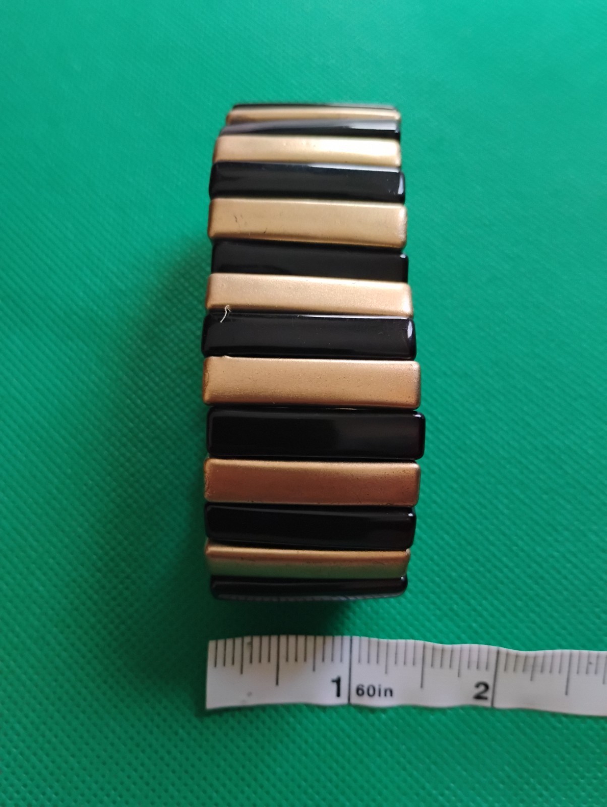 Vintage Bohemian Gold and Black Chunky Bar Stretch Sizable Statement Bracelet