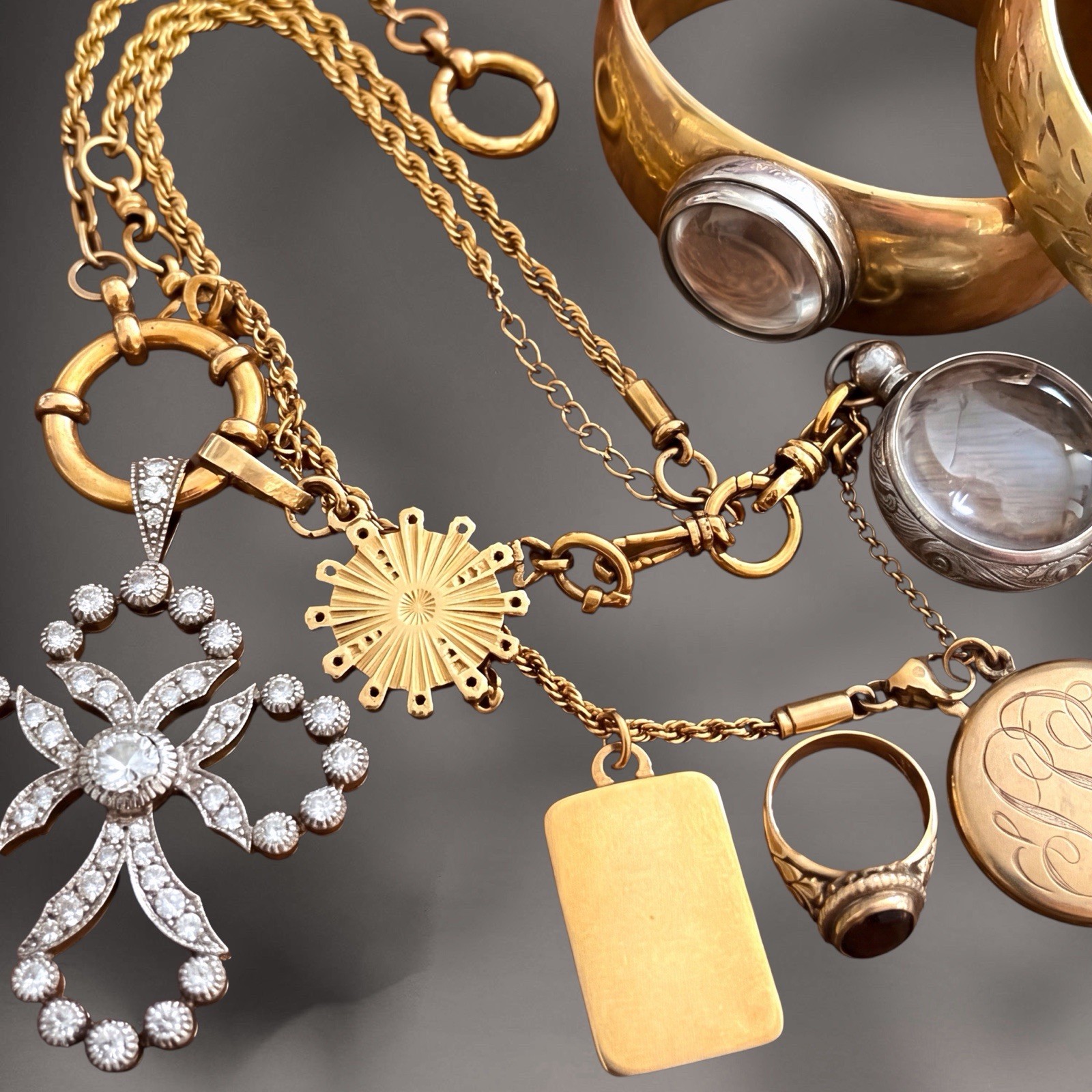 Orb Pools Of Light Locket Rock Quartz Crystal Antique Fob Mourning Charm