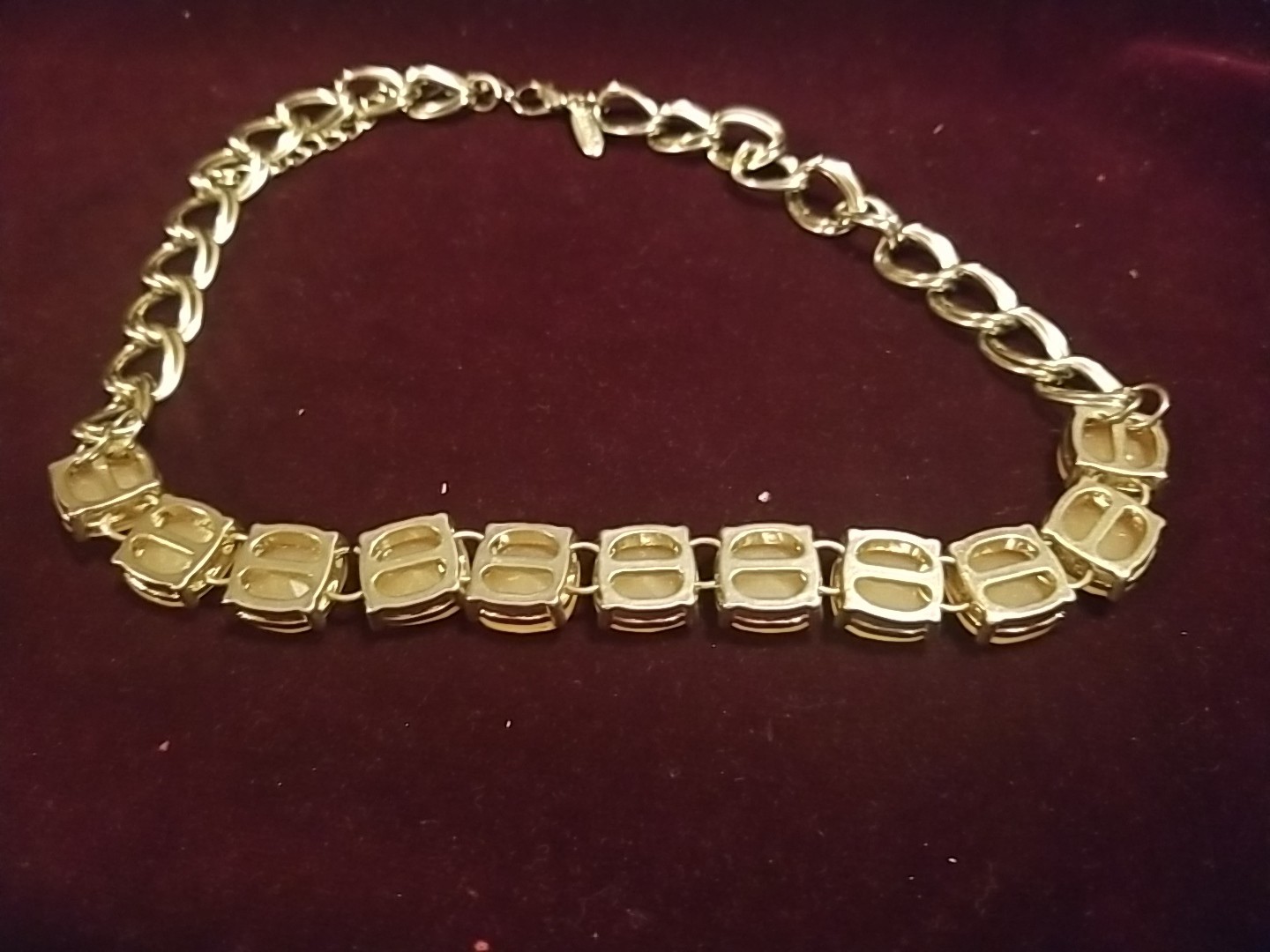 16″w/3″ Extender Goldtone W/peach Color Stones Marked Natasha